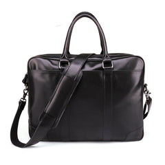 Black Leather Mens 15.6 inches Laptop Work Bag Handbag Briefcase Black Shoulder Bag Business Bags For Men - iwalletsmen