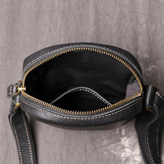 Black Leather Small Zipper Messenger Bag Vertical Side Bag Brown Courier Bag For Men - iwalletsmen