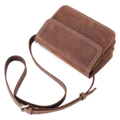 Brown Cool Leather Small Messenger Bag Satchel Postman Bag Coffee Side Bag Courier Bag For Men - iwalletsmen