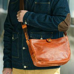 Casual Tan Leather Mens 8 inches Postman Bag Side Bag Brown Leather Messenger Bags Courier Bag For Men - iwalletsmen