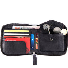 Handmade Mens Cool billfold Leather Wallet Men Small zipper Wallets Bifold for Men - iwalletsmen