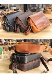 Cool Black Leather Mens Small Courier Bags Black Messenger Bags Brown Postman Bags For Men - iwalletsmen