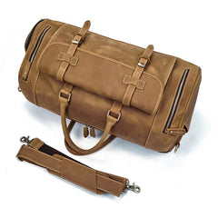 Large Leather Men Barrel Overnight Bags Travel Bags Weekender Bags For Men - iwalletsmen