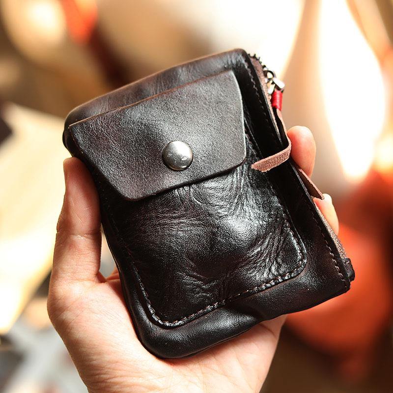 Cool Brown Leather Mens Card billfold Wallet Coin Holder Black Change Pouch For Men - iwalletsmen