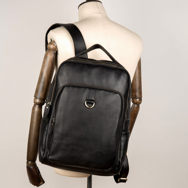 Casual Black Mens Leather 15-inch Computer Backpack Coffee Satchel Backpack School Backpacks for men - iwalletsmen