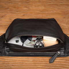 Cool Black Leather Fanny Pack Mens Waist Bag Hip Pack Black Belt Bags Bumbag for Men - iwalletsmen