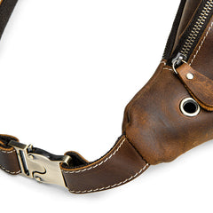Vintage Brown Leather Fanny Pack Men's Chest Bag Hip Bag Brown Waist Bag For Men - iwalletsmen