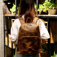 Black Mens Leather 14 inches School Laptop Backpack Brown Satchel Backpack for Men - iwalletsmen