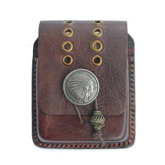 Handmade Coffee Leather Mens Cool Zippo Cigarette Case with Lighter Holder Belt Loop for Men - iwalletsmen