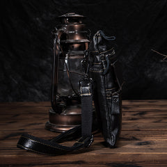 Black Cool Leather 8 inches Small Zipper Messenger Bag Vertical Shoulder Bag Brown Side Bag For Men - iwalletsmen