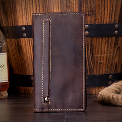 Dark Brown Cool Mens long Wallet Bifold Long Wallet Phone Wallet for Men - iwalletsmen