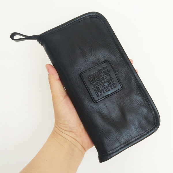 Handmade Mens Black Long Wallet Brown Cool Zipper Long Wallet Clutch Wallet For Men - iwalletsmen