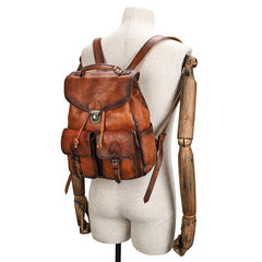 Casual Brown Mens Leather 13 inches School Backpack Satchel Backpack Brown Computer Backpack For Men - iwalletsmen