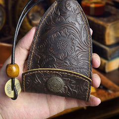 Handmade Leather Floral Mens Cool Car Key Wallet Coin Wallet Pouch Car KeyChain for Men