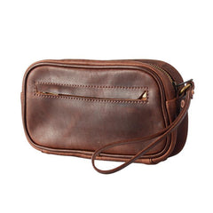 Coffee Cool Leather Mens Long Wallets Large Zipper Wallets Black Wristlet Clutch Vintage Clutch Purse For Men - iwalletsmen