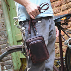 Cool Mens Leather Barrel Belt Pouch Mini Shoulder Bag Waist Bag Belt Phone Holster For Men - iwalletsmen