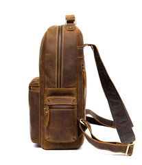 Fashion Brown Mens Leather 15-inch Computer Laptop Backpack Brown Travel Backpack School Backpacks for men - iwalletsmen