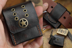 Handmade Brown Leather Mens Zippo Lighter Case With Belt Loop Zippo Standard Lighter Holders For Men - iwalletsmen