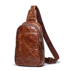 Trendy Black Leather Men's Sling Bag Chest Bag Brown Sling Crossbody Bag One Shoulder Backpack For Men - iwalletsmen
