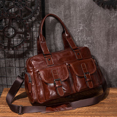 Cool Leather Mens Travel Bag Overnight Bag Work Handbags Business Bag for Men - iwalletsmen