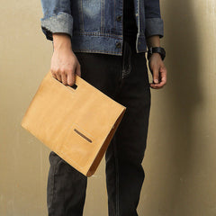 Brown Leather Men's File Bag Clutch Bag Side Bag Wristlet Bag For Men - iwalletsmen