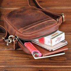 Casual Brown Leather Belt Pouch Mini Messenger Bag Men's Small Side Bag Phone Holster For Men - iwalletsmen