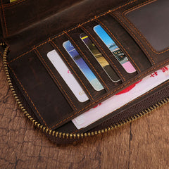Cool Leather MensLong Wallet Double Zipper Clutch Wallet Wristlet Wallet - iwalletsmen