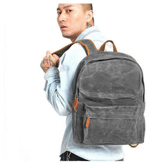Gray Waxed Canvas Mens Laptop Backpack College Backpack Gray Canvas Travel Backpack for Men - iwalletsmen