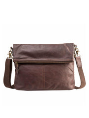 Brown Cool Leather Mens 11 inches Side Bags Messenger Bags Khaki Leather Courier Bag for Men - iwalletsmen