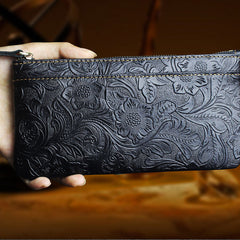 Handmade Leather Mens Cool Zipper Phone Travel Long Wallet Holder Slim Clutch Wallets for Men