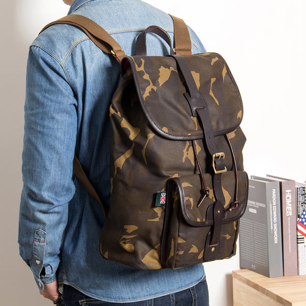 Camouflage Canvas Leather Mens Large 14'' Laptop Backpack College Backpack Hiking Backpack for Men - iwalletsmen