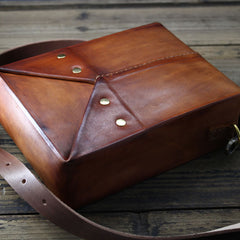 Handmade Vintage Brown Leather Mens Box Bag Shoulder Bag Messenger Bag for Men - iwalletsmen