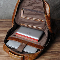 Genuine Leather Mens Cool Backpack Sling Bag Large Black Travel Bag Hiking Bag for men