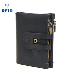 RFID Brown Leather Men's Double Zipper Small Wallet Black billfold Wallet For Men - iwalletsmen