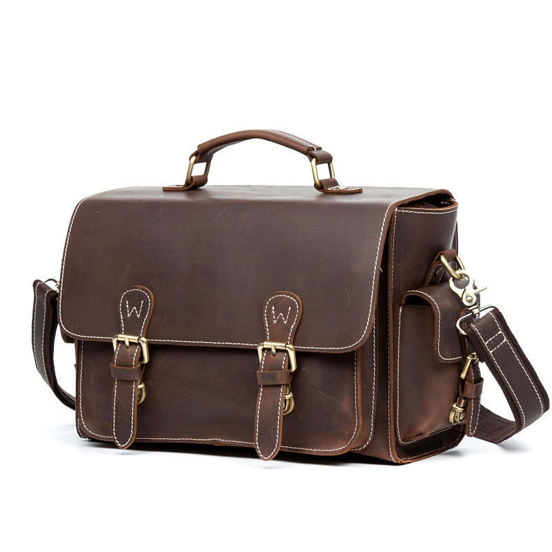 Brown Leather 13 inches SLR Camera Side Bag Messenger Bags HandBag for Men - iwalletsmen