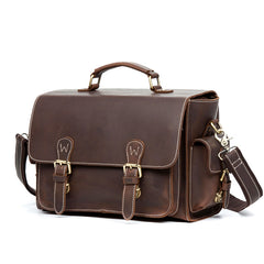 Brown Leather 13 inches SLR Camera Side Bag Messenger Bags HandBag for Men - iwalletsmen