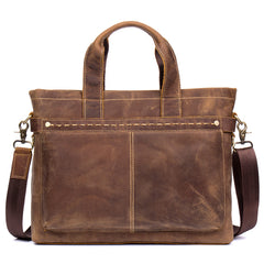 Casual Brown Leather 15 inches Laptop Briefcase Work Side Bag Work Handbag for Men - iwalletsmen