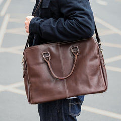 Vintage Brown Mens Leather Briefcase Work Handbag Dark Coffee 14'' Computer Briefcase For Men - iwalletsmen