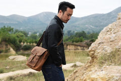 Handmade Leather Mens Cool Shoulder Bag Messenger Bag Chest Bag Bike Bag Cycling Bag for men