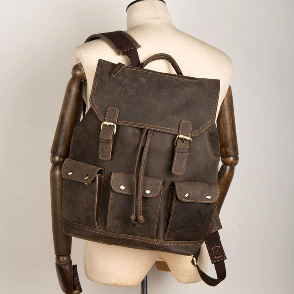 Fashion Coffee Mens Leather 15-inch Computer Backpack Travel Backpacks School Backpacks for men - iwalletsmen