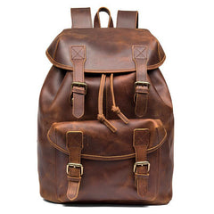 Casual Brown Leather Mens 15 inches Laptop Backpack Travel Backpack Brown School Backpack for Men - iwalletsmen
