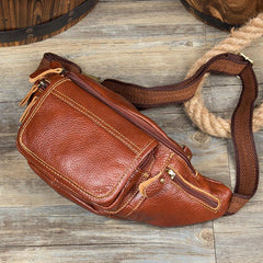 Vintage Black Leather Mens Fanny Pack Waist Bags Coffee Hip Pack Belt Bag Brown Bumbag for Men - iwalletsmen