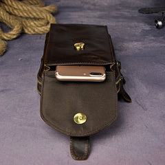 Fashion Leather Men's Belt Pouch Cell Phone Holsters Brown Mini Side Bag For Men - iwalletsmen