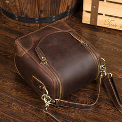 Dark Brown Leather Mens Small SLR Camera Bag Shoulder Bag Messenger Bag For Men - iwalletsmen