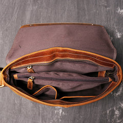 Brown Leather Mens 12 inches Large Laptop Side Bag Courier Bag Messenger Bag Postman Bag For Men - iwalletsmen
