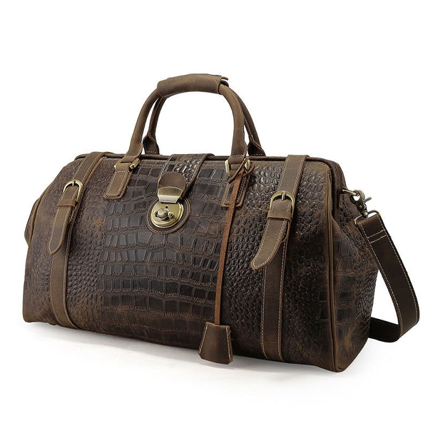 Cool Dark Brown Leather Men Alligator Pattern Doctor Bag Travel Bags Weekender Bags For Men - iwalletsmen