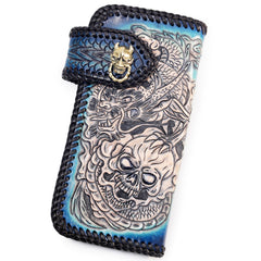 Handmade Leather Skull Punk Mens Chain Biker Wallet Cool Leather Wallet Long Wallets for Men