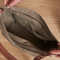 Cool Canvas Leather Mens Side Bag 14 inches Green Canvas Courier Bags Canvas Messenger Bag for Men - iwalletsmen