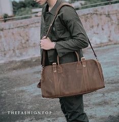 Black Leather Mens Casual Large Travel Bags Shoulder Weekender Bags Brown Duffle Bag For Men - iwalletsmen