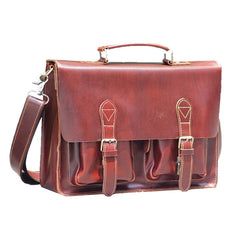 Vintage Dark Brown Mens Leather Briefcase Work Handbag Dark Coffee 14'' Computer Briefcase For Men - iwalletsmen